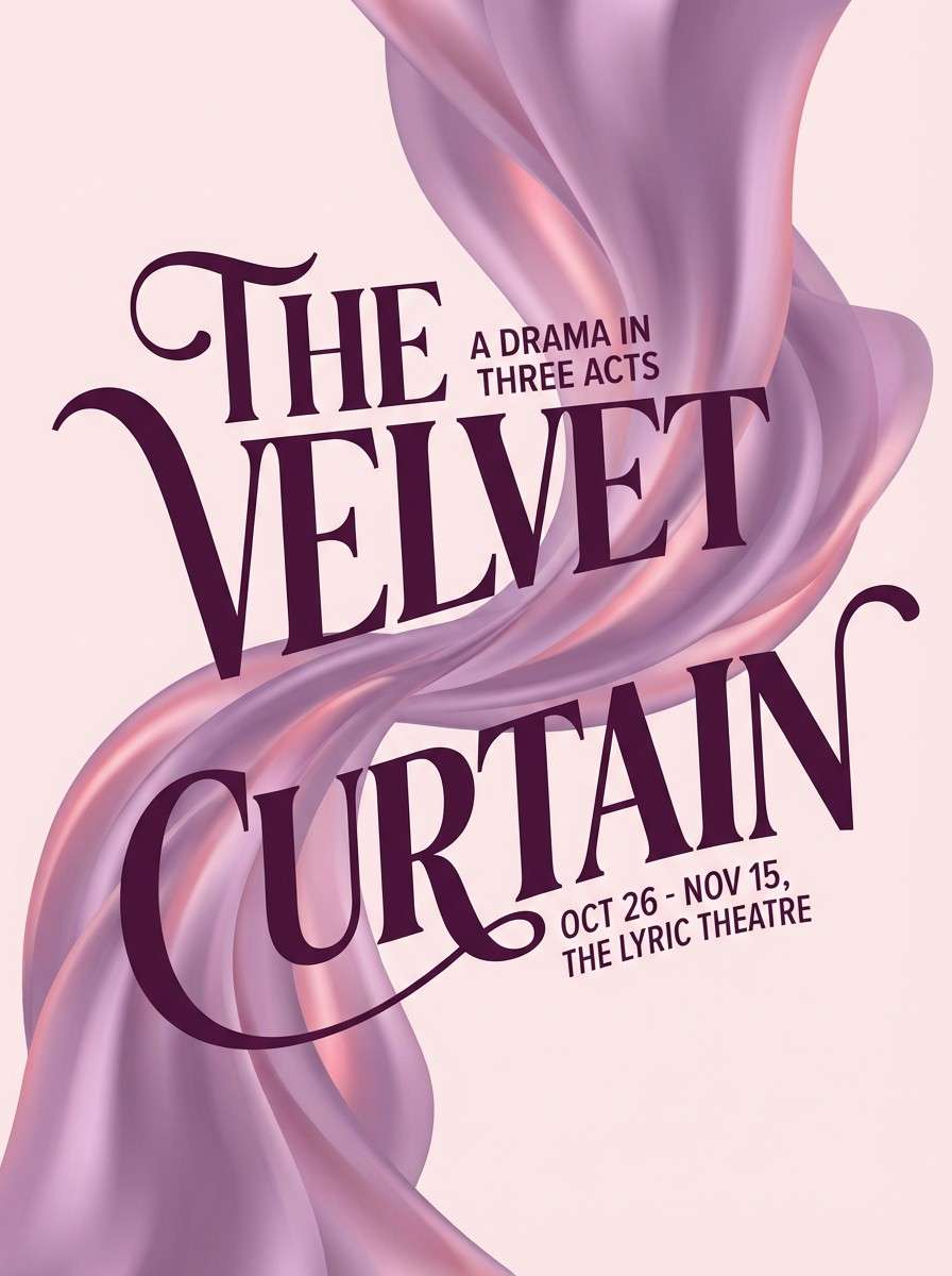 theater poster in lilac satin