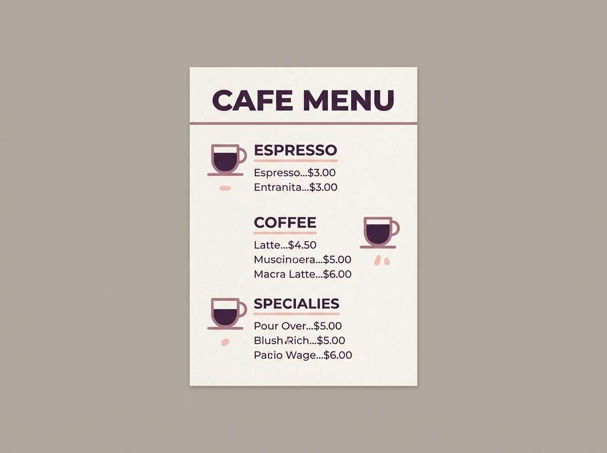 cafe menu in mauve latte colors
