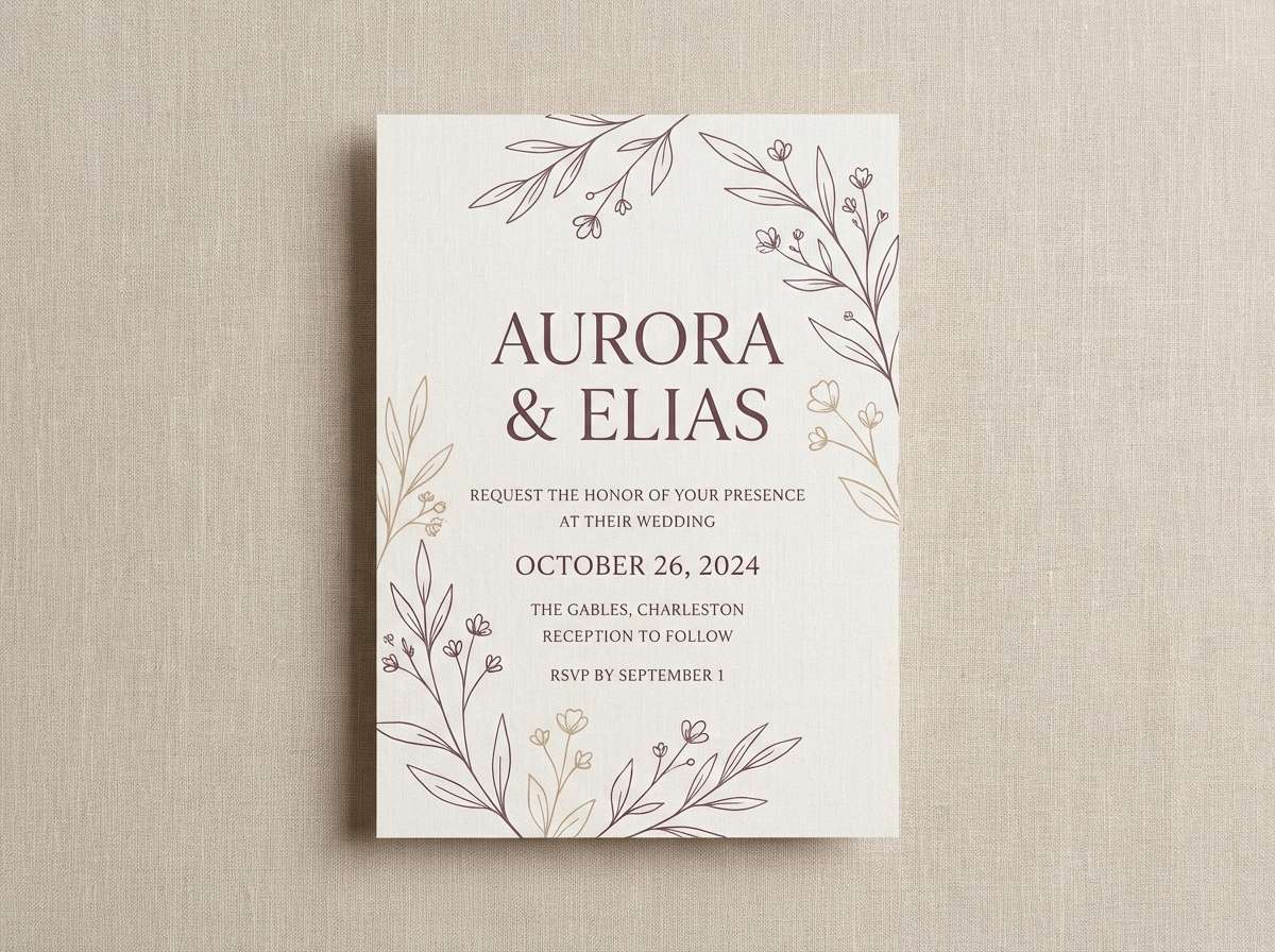 plum linen wedding invite