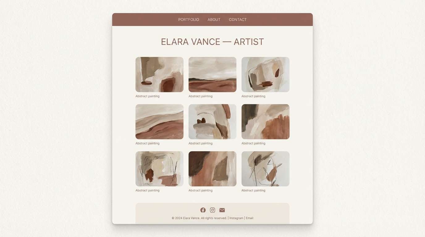 artist portfolio ui in warm neutrals