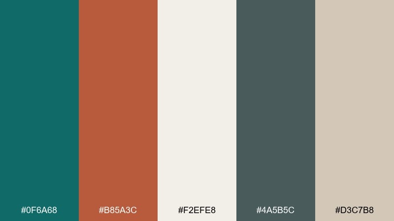 quiet expedition teal rust color palette with hex codes