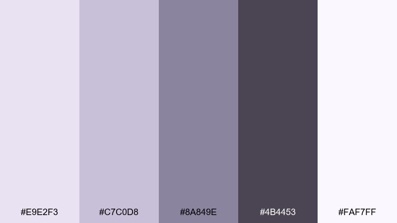 quiet lavender gray studio color palette with hex codes