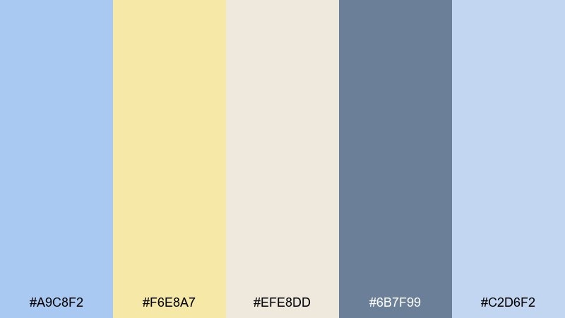 quiet library blue pastel yellow color palette with hex codes