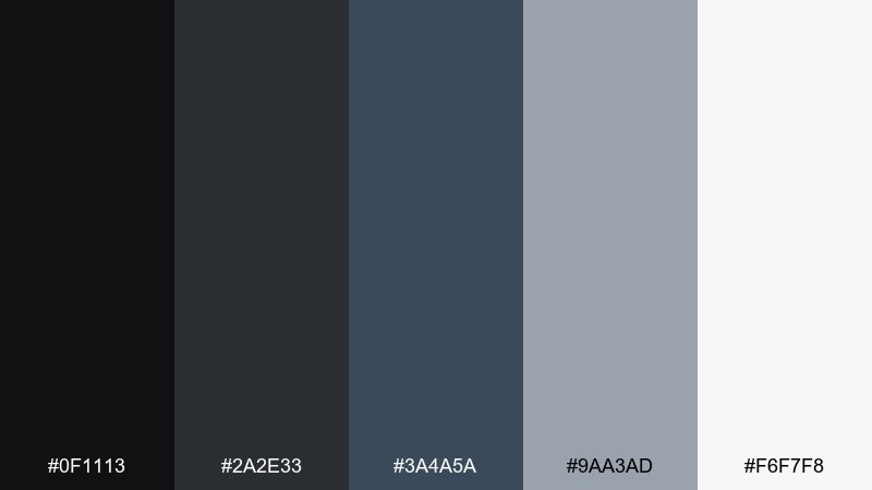 quiet monochrome black blue gray color palette with hex codes
