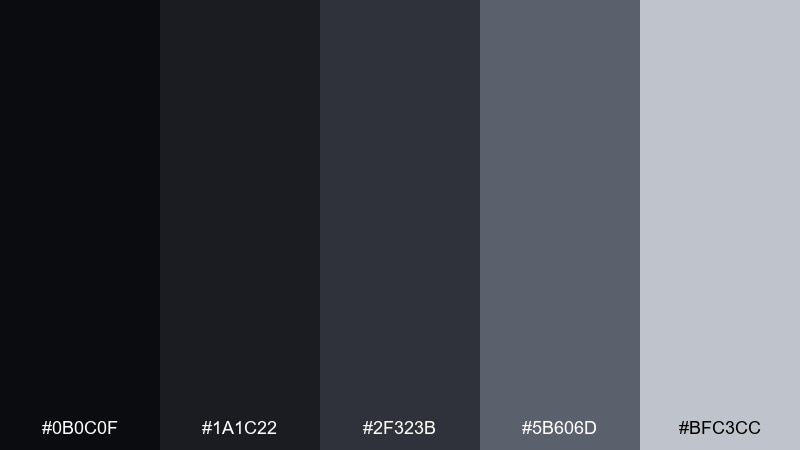 quiet obsidian shadow color palette with hex codes