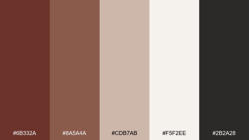 quiet studio burnt umber color palette with hex codes