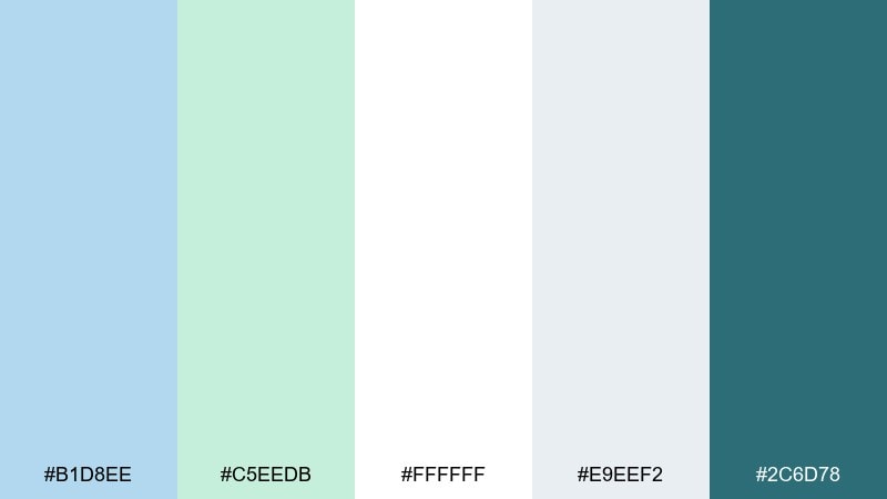 quiet teal morning blue pastel green color palette with hex codes
