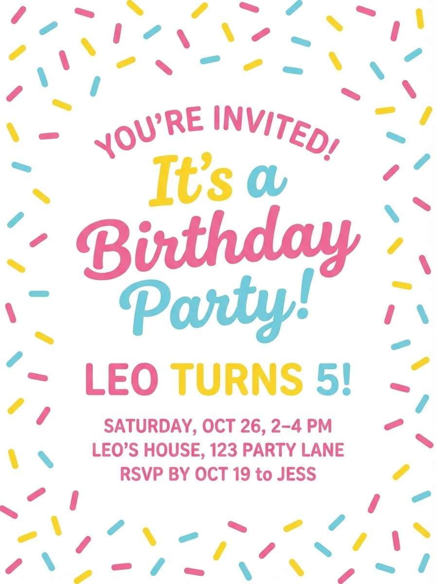 sprinkles birthday invite design