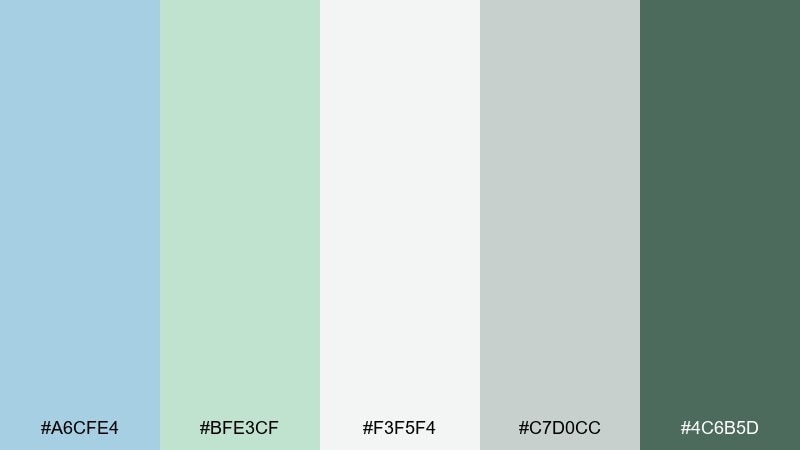rainwashed fern blue pastel green color palette with hex codes