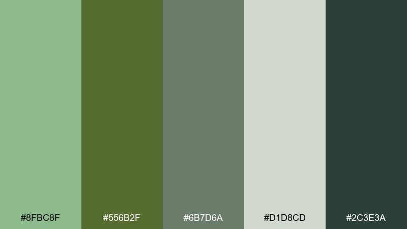 rainy garden path dark sea green color palette with hex codes