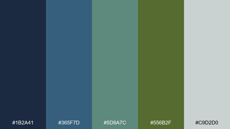 rainy grove blue olive green color palette with hex codes