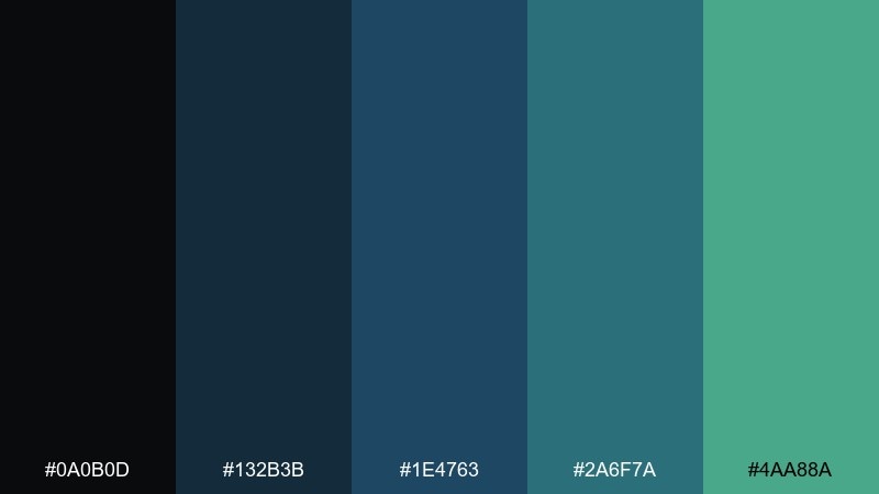rainy harbor black blue green color palette with hex codes