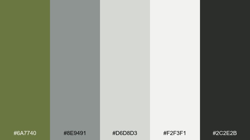 rainy olive gray color palette with hex codes