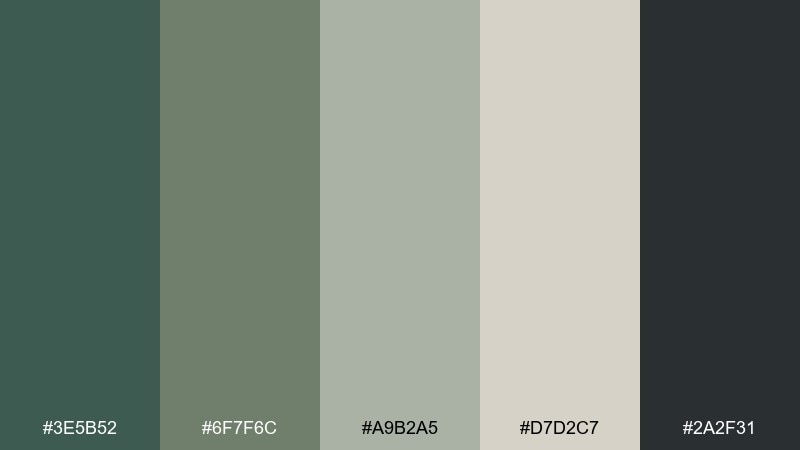 rainy trail hues color palette with hex codes