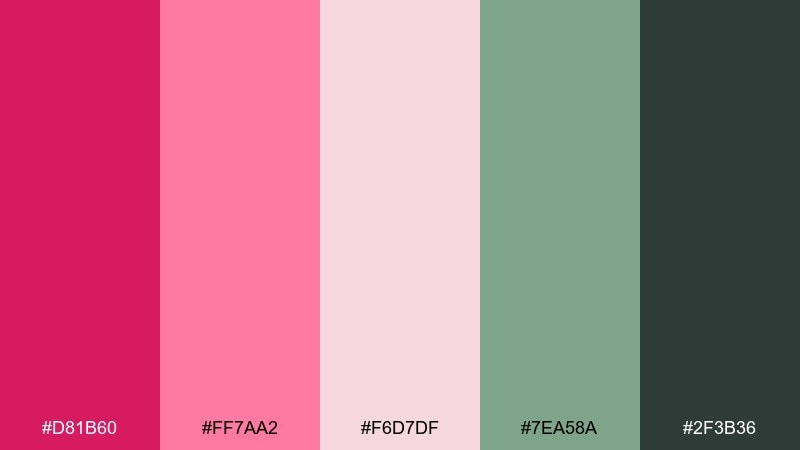 raspberry and sage balance raspberry pink color palette with hex codes