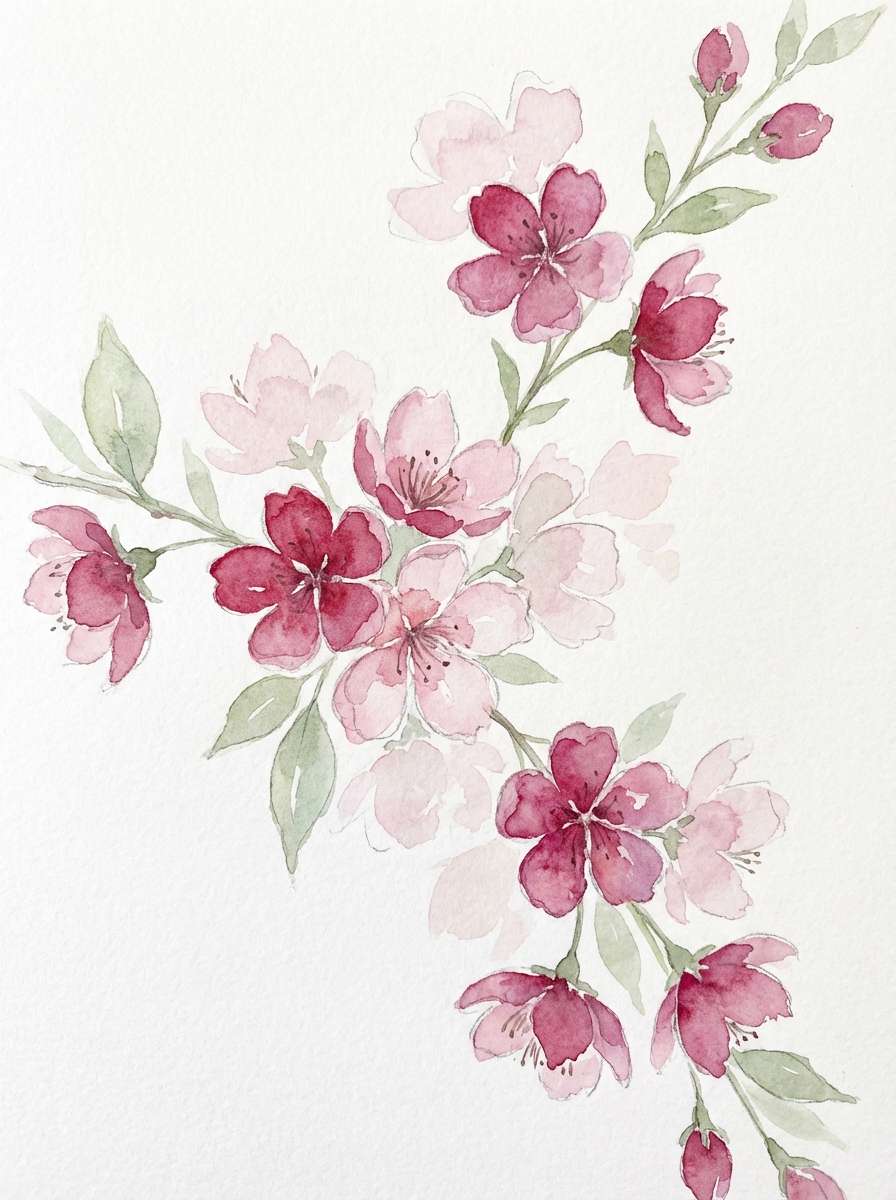 watercolor berry blossom print