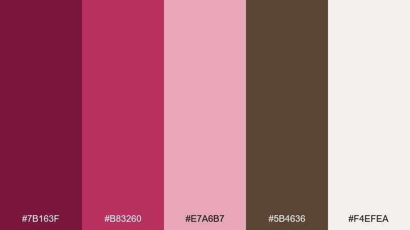 raspberry mocha dark pink color palette with hex codes