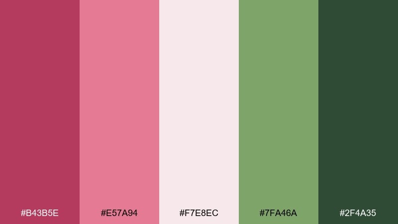 raspberry rose leaf green garden wedding color palette with hex codes