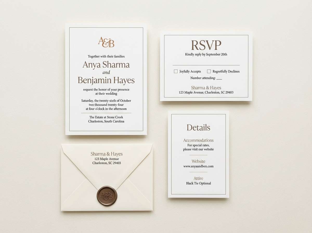 minimal wedding invitation set