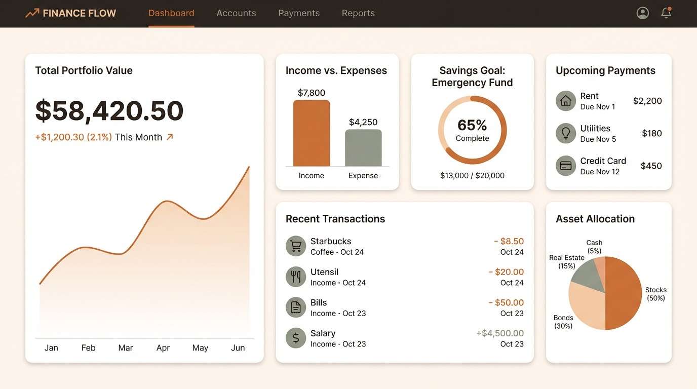 warm finance dashboard ui