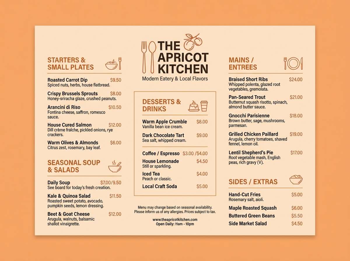 restaurant menu layout