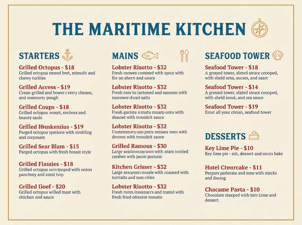 restaurant menu layout