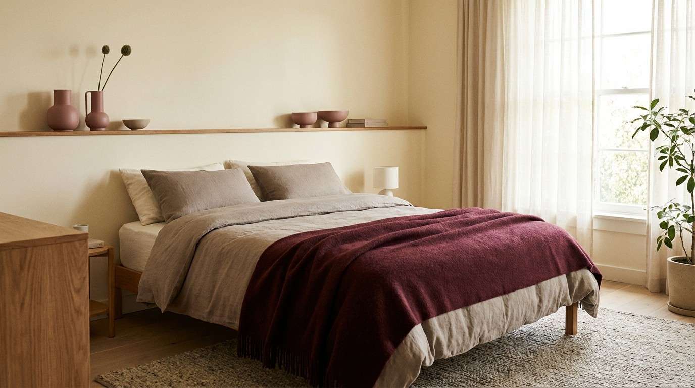 minimal burgundy bedroom