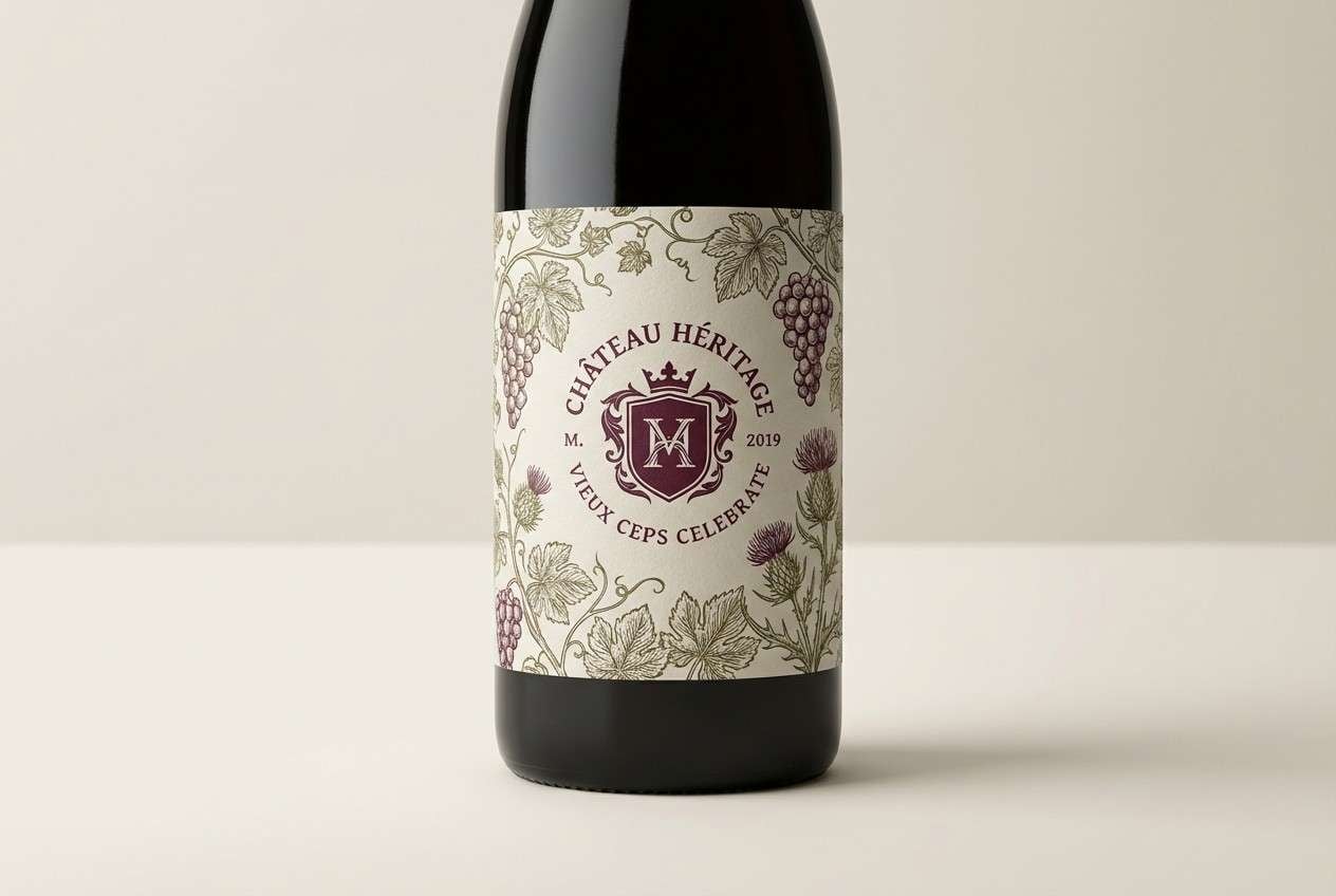 botanical burgundy wine label