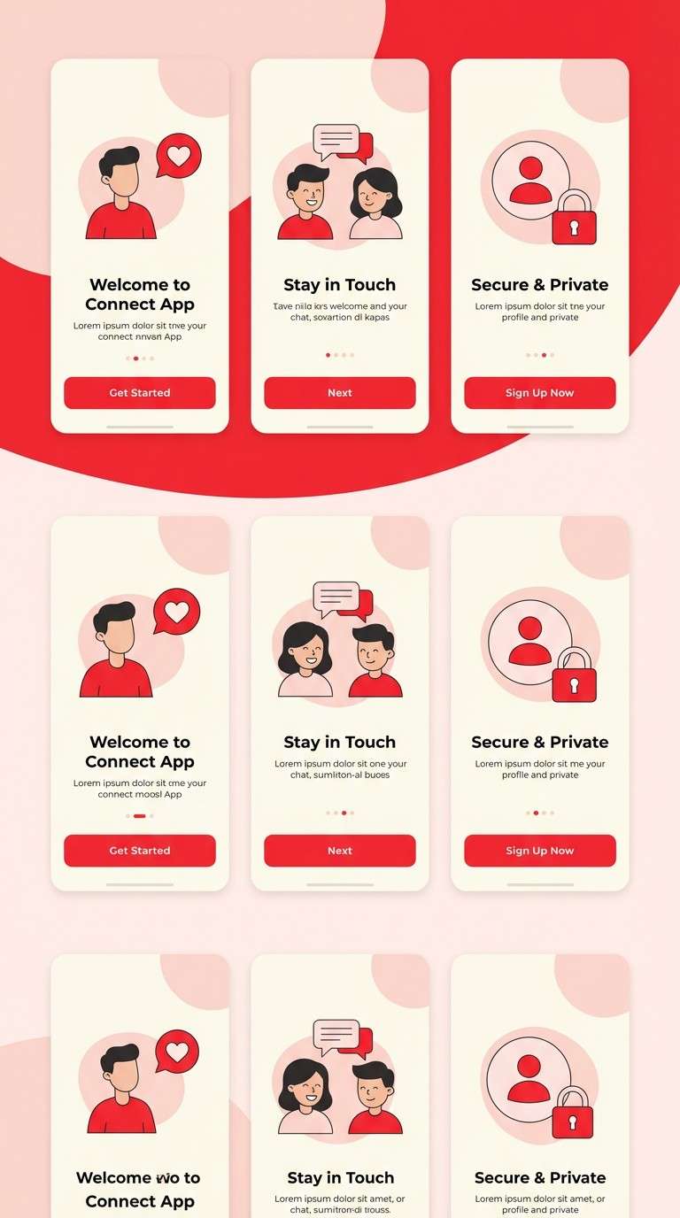 onboarding ui in red and cream