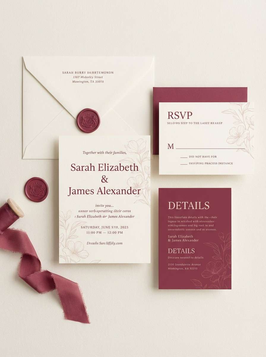 wedding invite in berry and cream