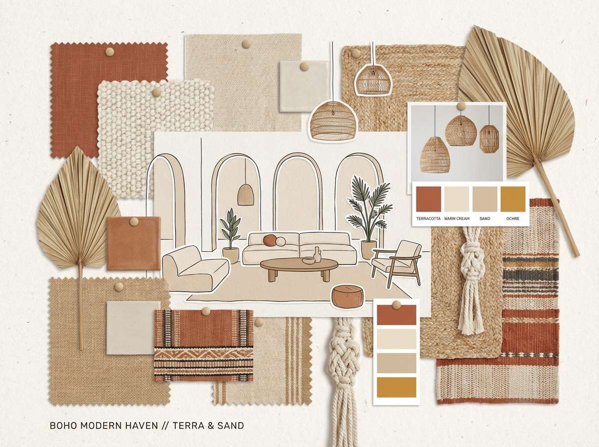 boho mood board in terracotta