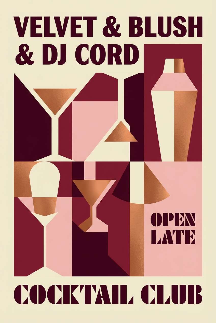 cocktail poster in garnet and cream