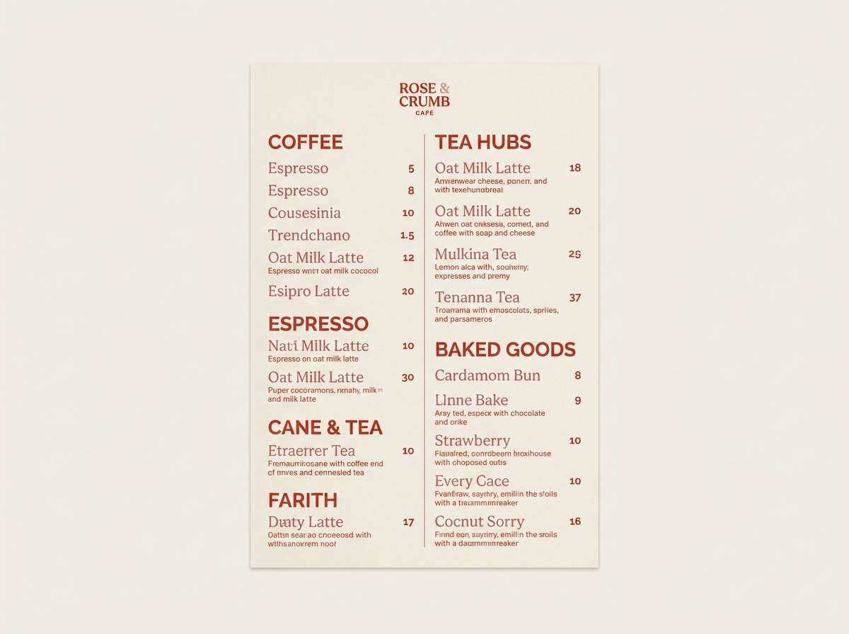 cafe menu in warm reds