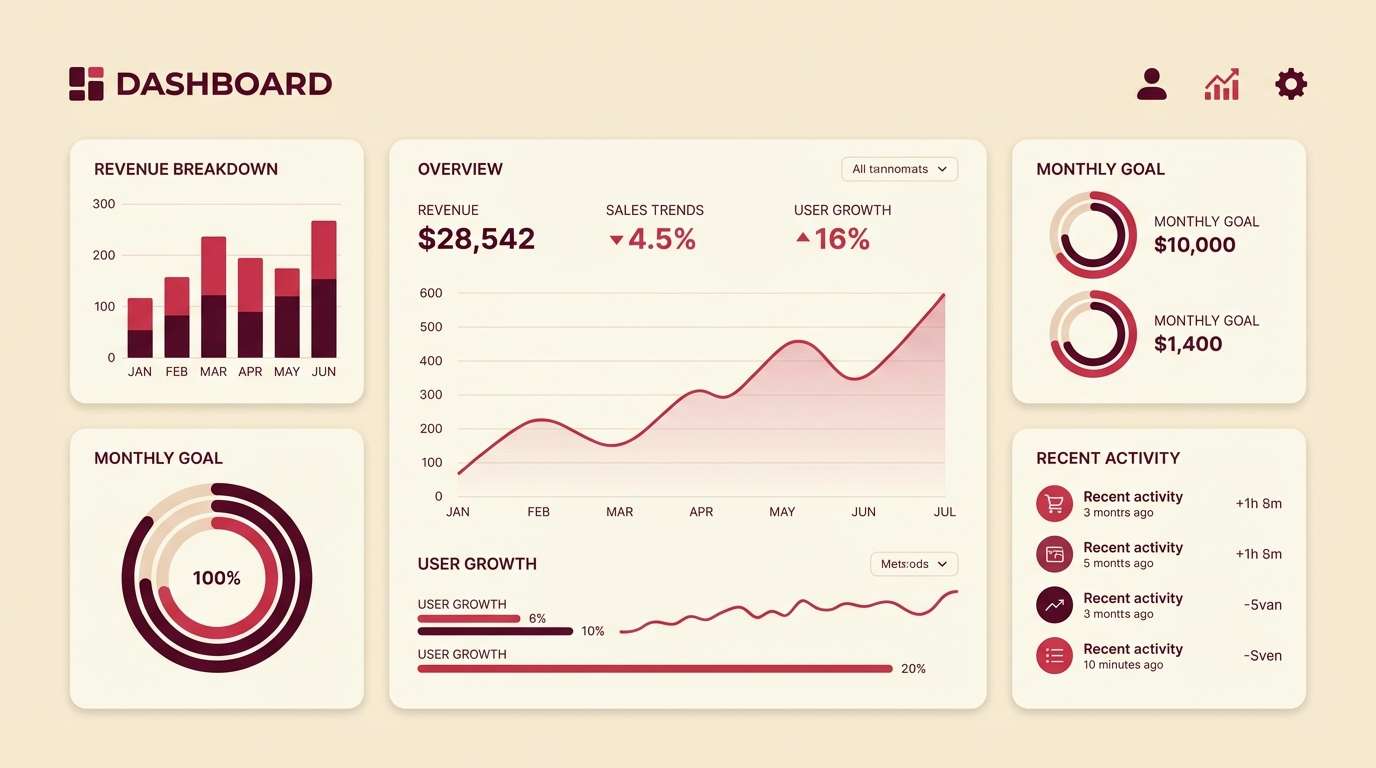 dashboard ui in crimson and cream