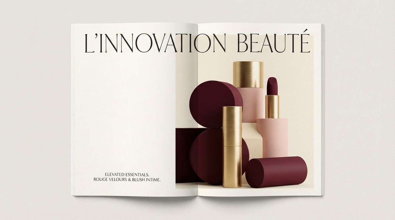 beauty editorial in burgundy and cream