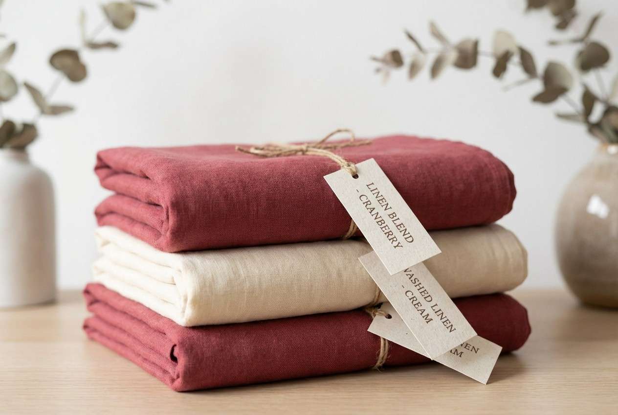 linen products in muted cranberry