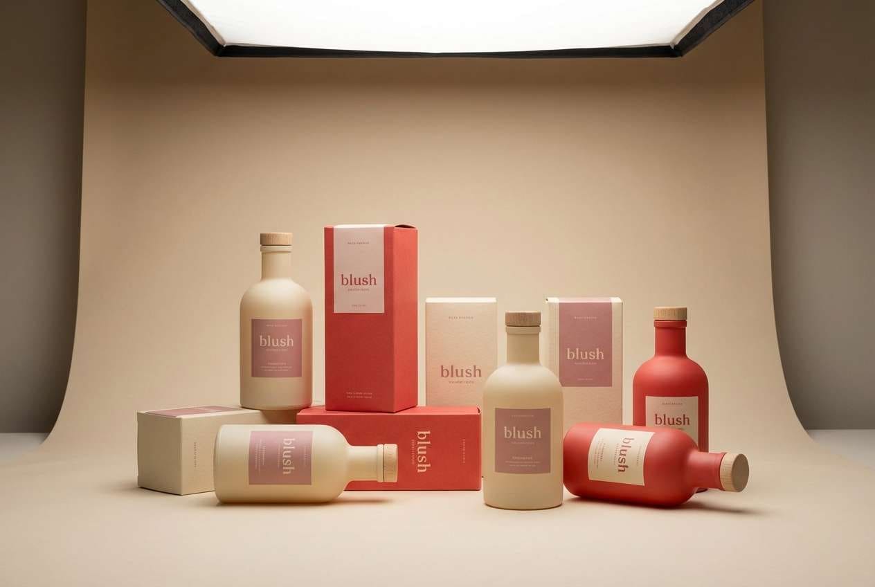 skincare ad in coral and cream