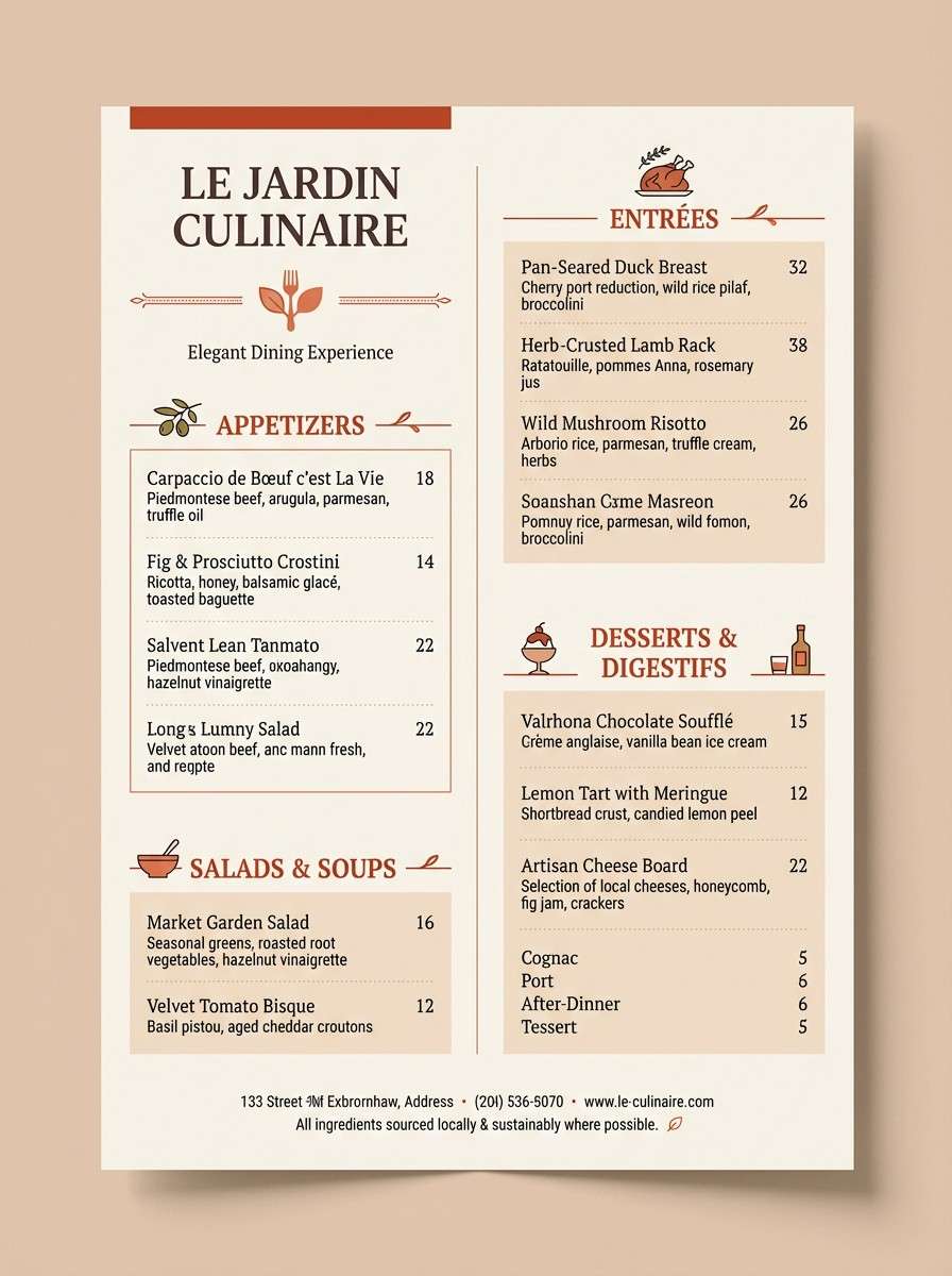 restaurant menu print layout