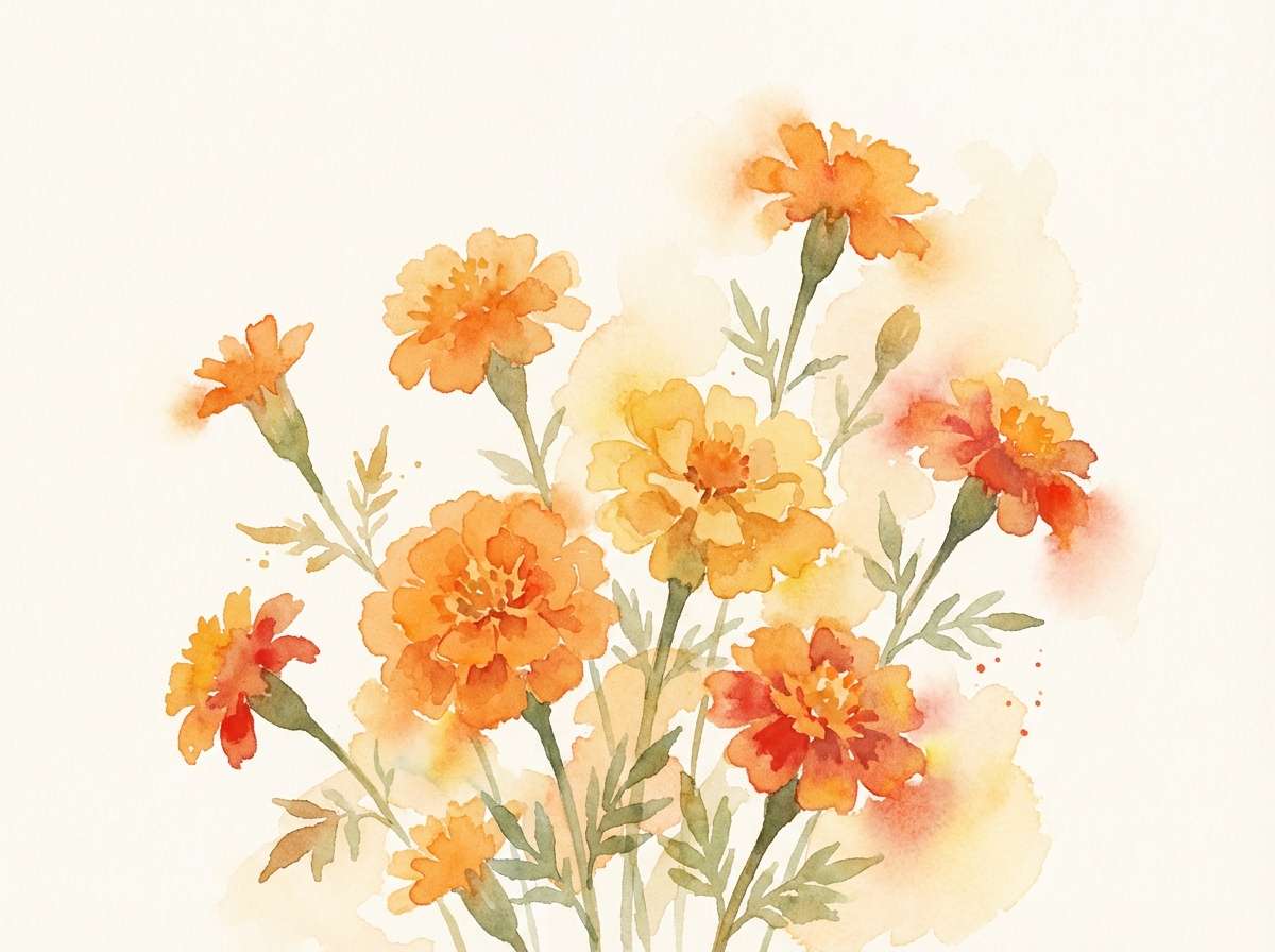 watercolor marigold flowers