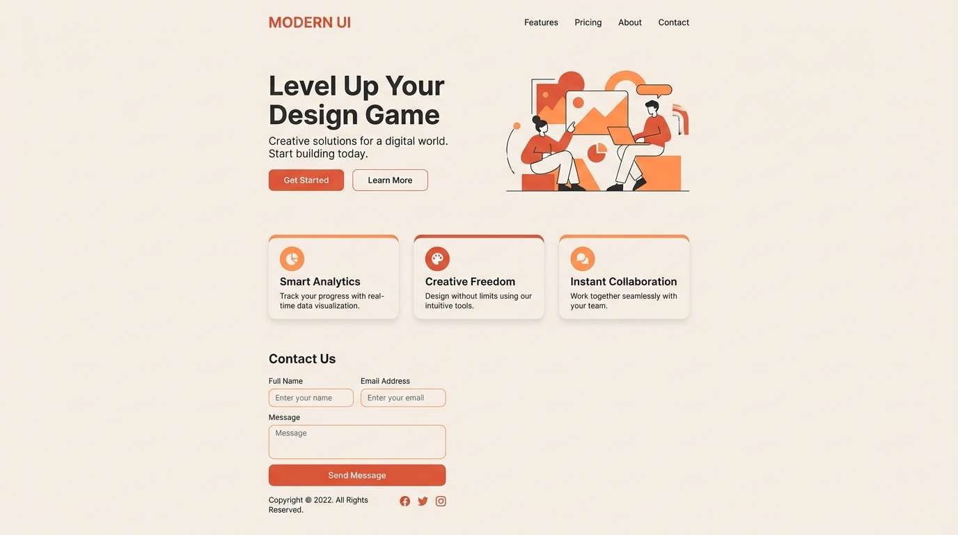 warm landing page ui