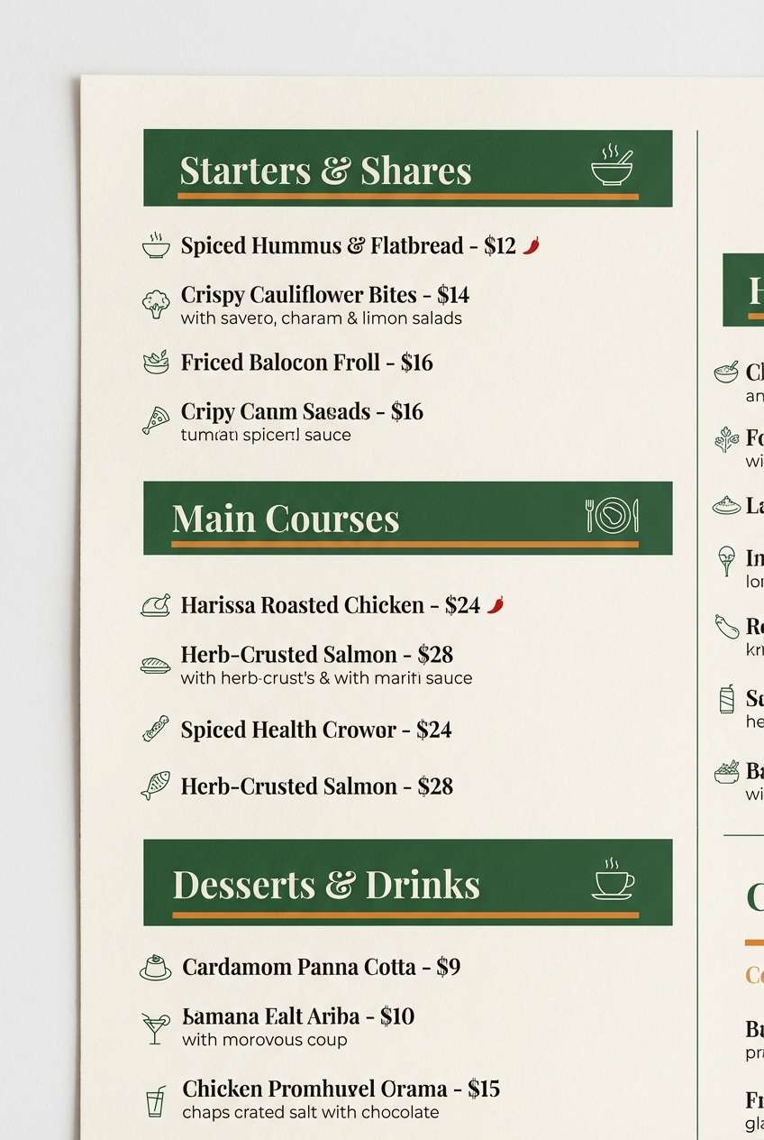restaurant menu layout
