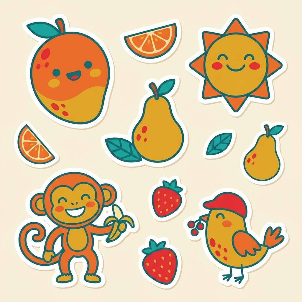 kids sticker set illustration