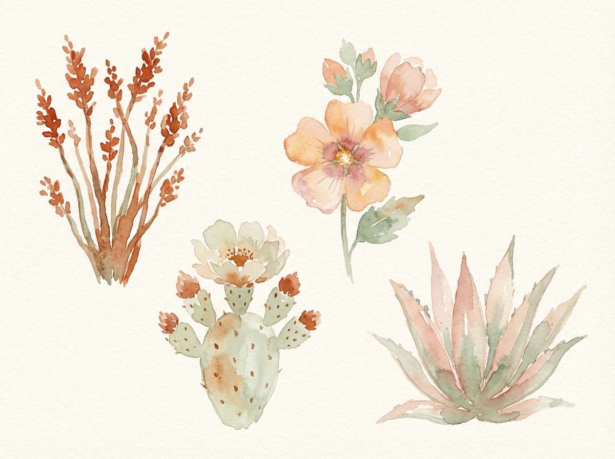 watercolor flowers in warm earth tones