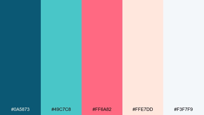 reef breeze blue coral color palette with hex codes