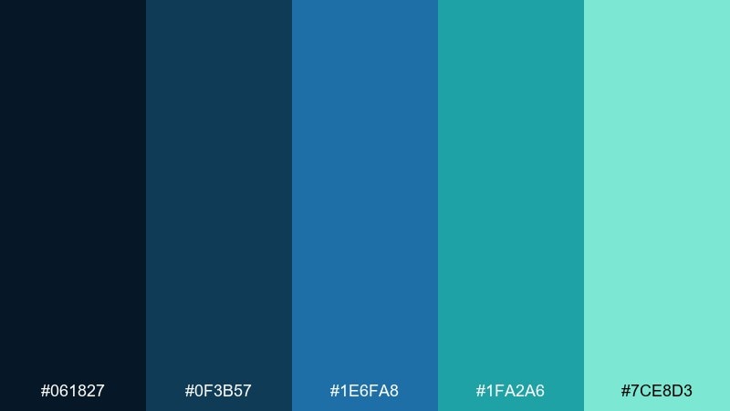 reef shadow ocean boat blue color palette with hex codes
