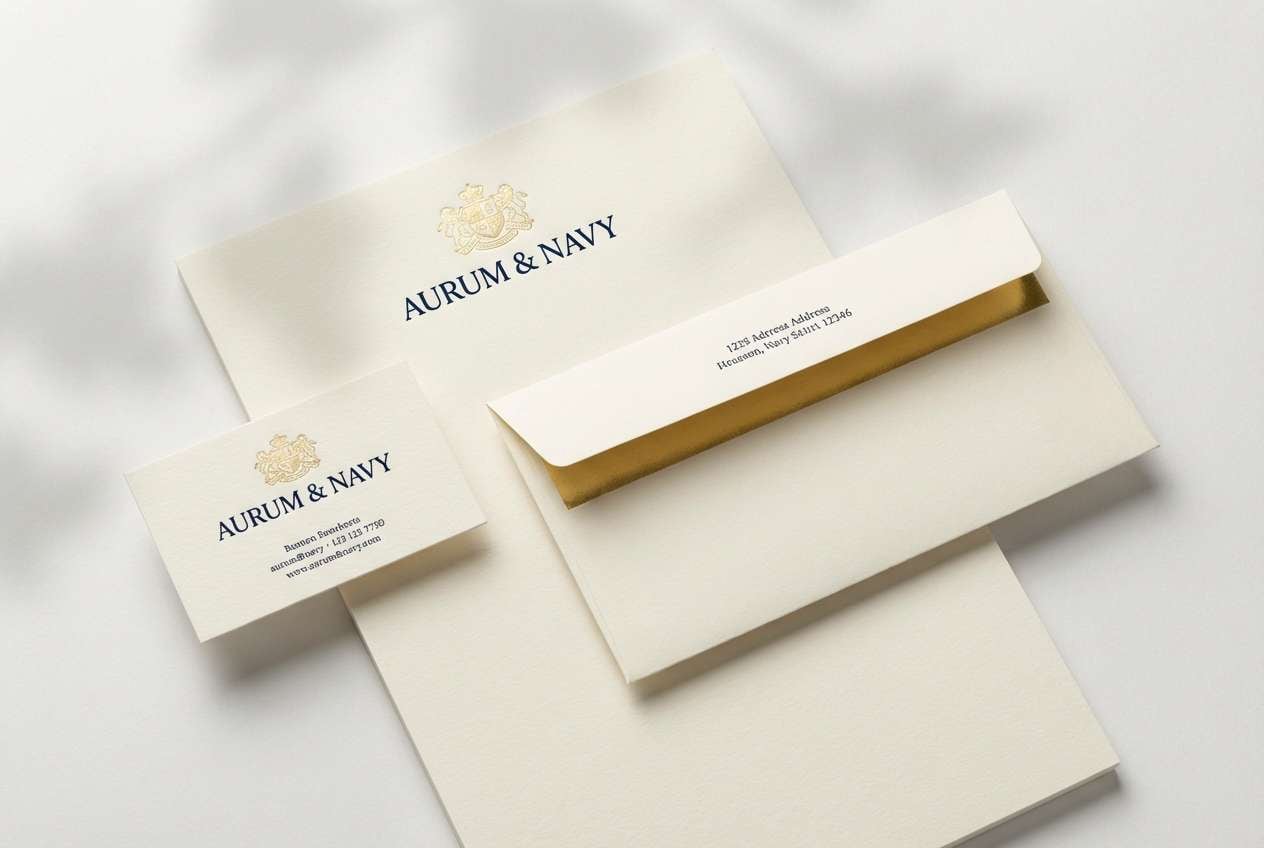 navy and gold stationery set