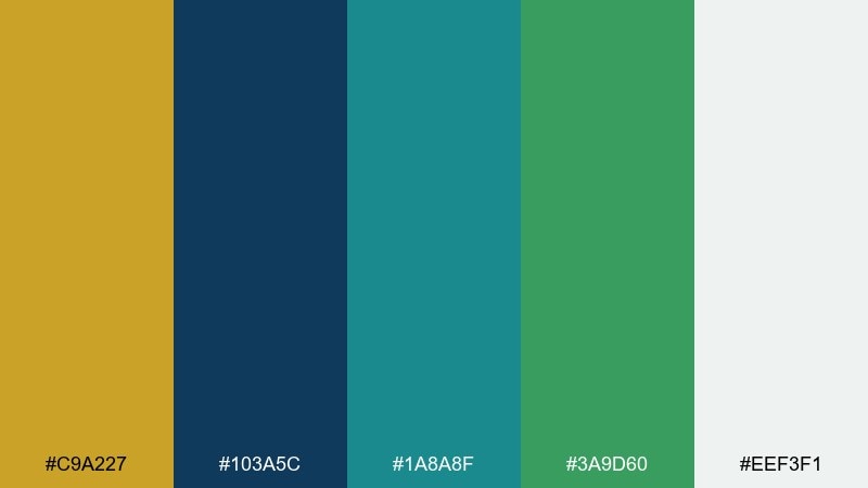 regal lagoon gold blue green color palette with hex codes