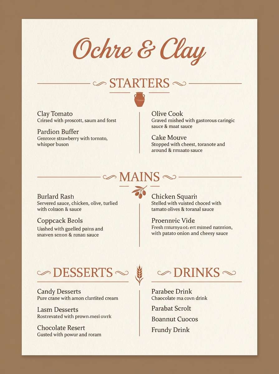 rustic restaurant menu