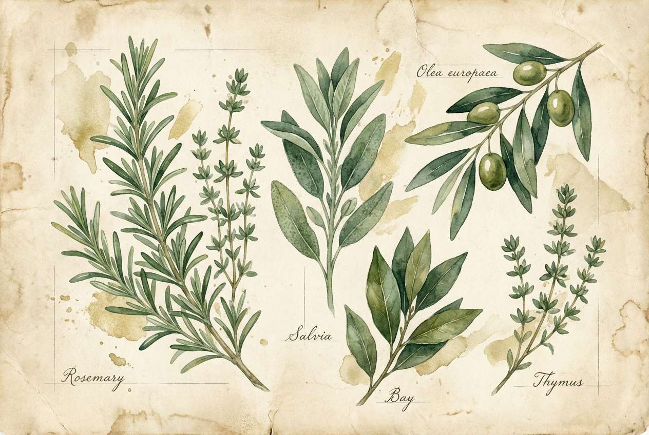 watercolor herbs on parchment
