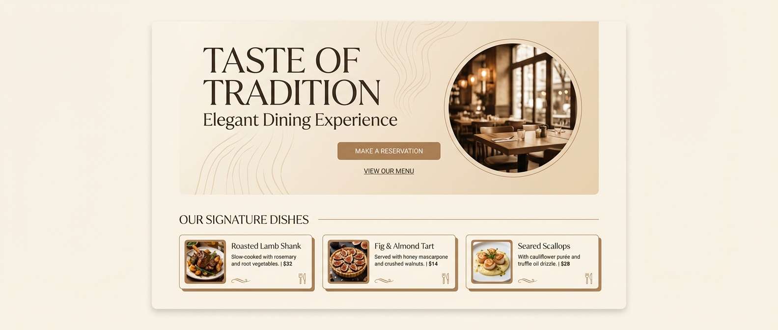 restaurant landing in warm creams